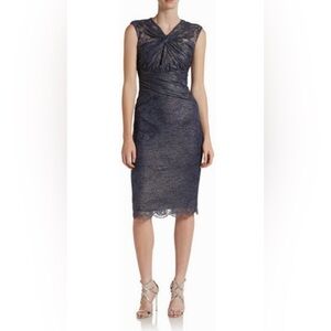 Badgley Mischka Elegant Navy Lace Dress